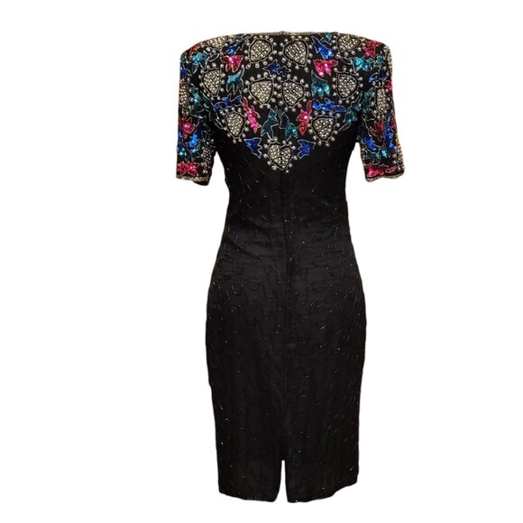 VTG Mark & John Beaded Sequins 100% Silk Cocktail Dress with Sweetheart Neckline - Picture 5 of 16